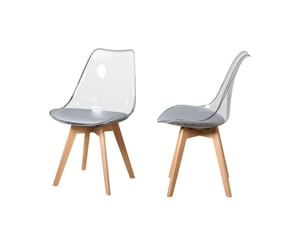 Lot de 6 chaises de salle à manger - scandinave - pieds en bois massif - chaises transparente - gris