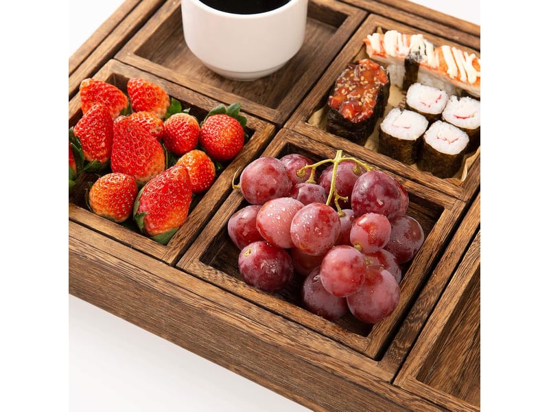  Plateau de service en bois de paulownia, avec poignées  7pcs pour vaisselle, boissons, petit-déjeuner  - Conforama C
