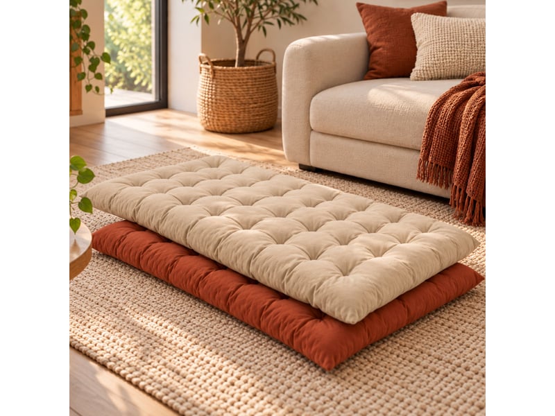  Matelas de sol capitonné, coussin - 60 x 120 x 10 cm - coton - beige  - Conforama D