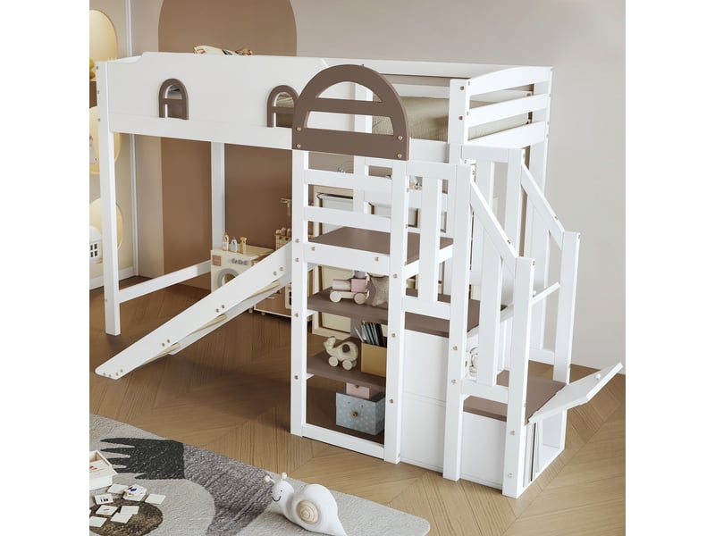 Lit mezzanine 90x200cm coloris blanc pin et mdf lit enfant blanc - Conforama E