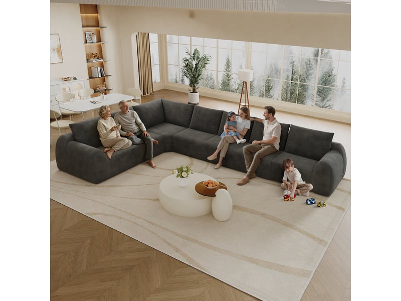 Canapé d'angle, canapé de salon, gris foncé, sans montage, format compressé, pour salon, appartement, chambre - Conforama A