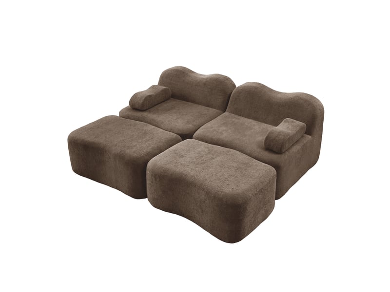 Canapé 2 places avec 2 poufs - 192x167x70 cm - canapé modulable double méridienne velours mousse 32d sans structure 700kg - marron  - Conforama A