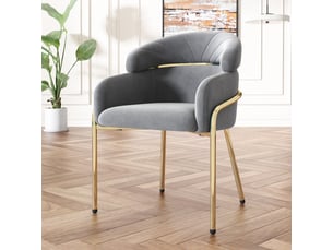 Chaise de salle à manger,avec accoudoirs et pieds métal,velours,gris