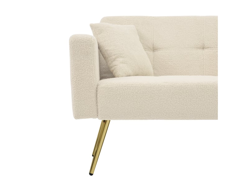  Canapé 2 places en peluche d’agneau,canapé-lit pliant réglable - pieds en métal + poches de rangement - 2 coussins - 175x64x72cm - beige 175x64x72cm - Conforama R