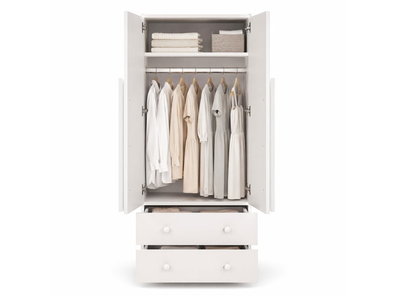  Armoire penderie 70 x 40 x 170 cm – blanche – double porte avec tiroirs, étagères et grand rangement  - Conforama A