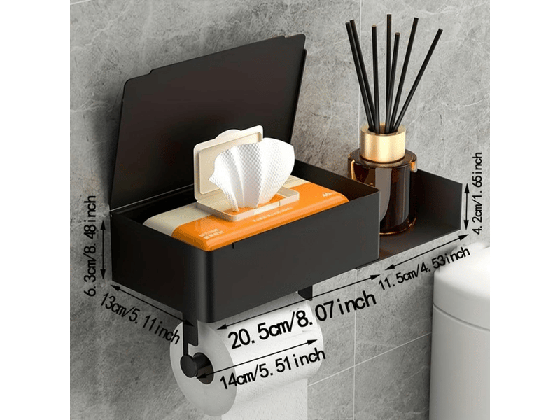  Support de papier toilette avec boîte de rangement en acier inoxydable 304 - porte-papier toilette sans perforation  - Conforama C