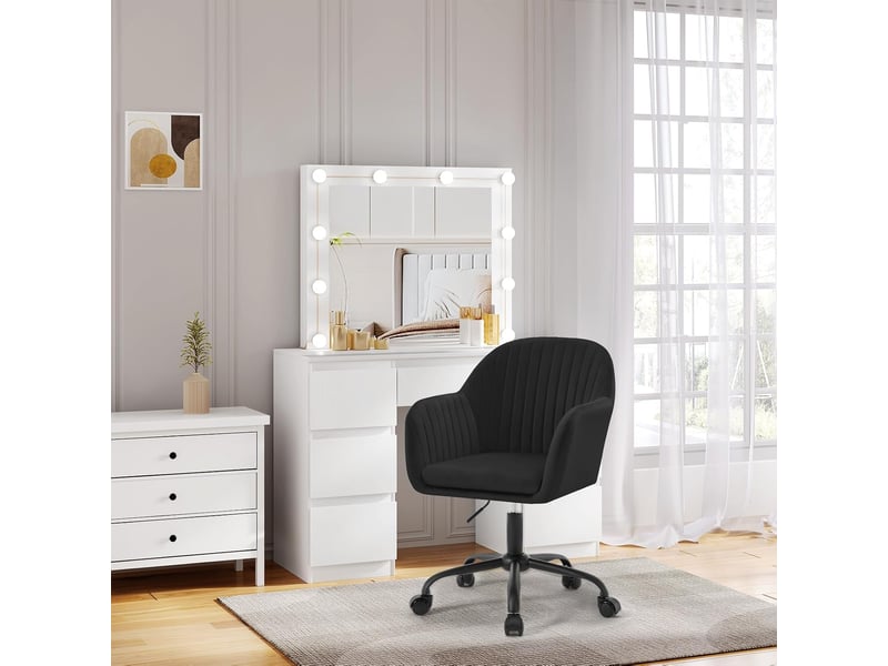 Chaise de bureau en velours,noir, fauteuil pivotant ergonomique, siège rembourré - Conforama B
