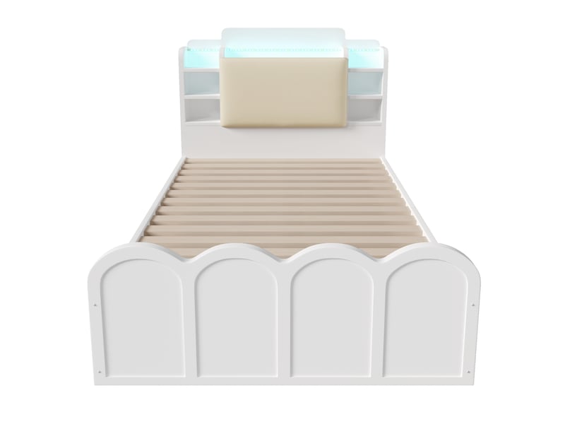  Lit enfant coffre 90x200 cm hydraulique en pin blanc avec led, usb et usb-c  - Conforama W