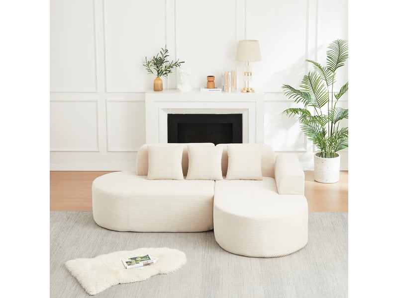  Canapé d'angle velours côtelé 220 cm beige 4 places  - Conforama W