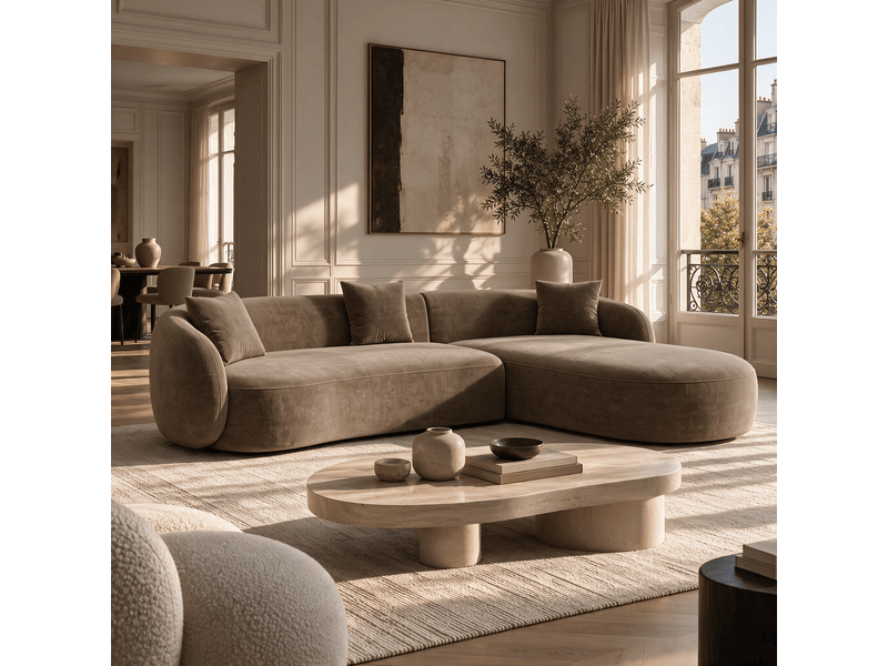  Canapé d'angle droit 4 places en tissu tramé toucher doux marron celine 1CELADTTMR - Conforama B
