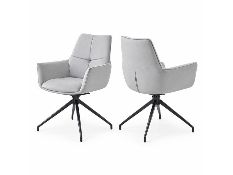  Lot de 2 chaise rotative 360°, chaise de salle à manger, accoudoirs, dossier confort, gris clair+noir, métal, tissu  - Conforama A