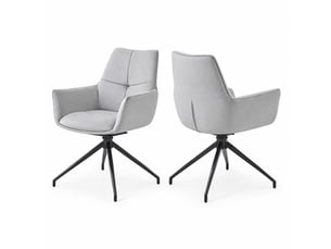 Lot de 2 chaise rotative 360°, chaise de salle à manger, accoudoirs, dossier confort, gris clair+noir, métal, tissu