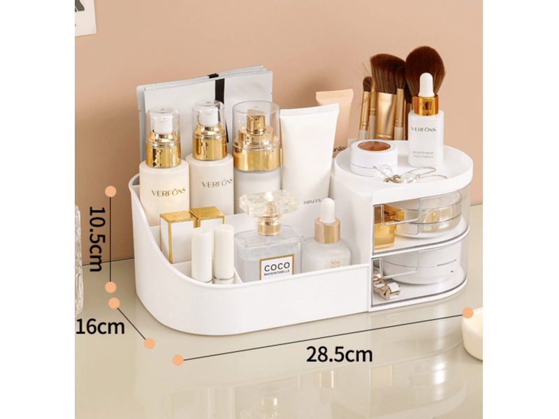  Organisateur de cosmétique avec 2 tiroirs, organiseur de maquillage make up storage cosmetic rangement salle de bain en plastique  - Conforama C