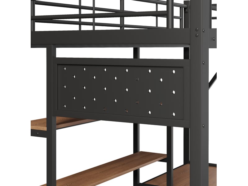  Lit mezzanine enfant 90x200 cm noir en métal et mdf, bureau, led et rangements, style industriel, sans matelas  - Conforama D