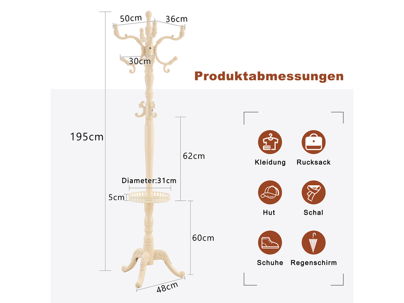  Portemanteau en bois massif blanc de 195 cm avec pieds antidérapants  - Conforama C