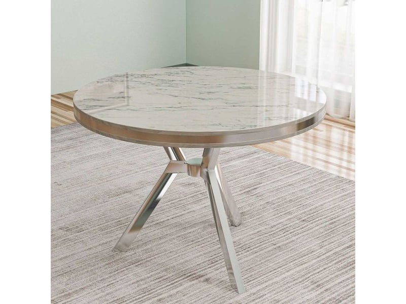 Table de repas ronde pieds métal mos blanc marbré et chrome  - Conforama B