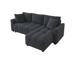Canapé d’angle modulable 3 places 204 x 127 x 82,5 cm, méridienne réversible, tissu chenille, accoudoirs arrondis, 2 coussins, gris