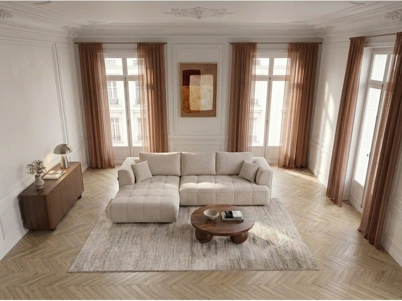Bobochic canapé d'angle convertible avance-recule électrique clovis tissu lisse beige angle gauche CLOVIS - Conforama C