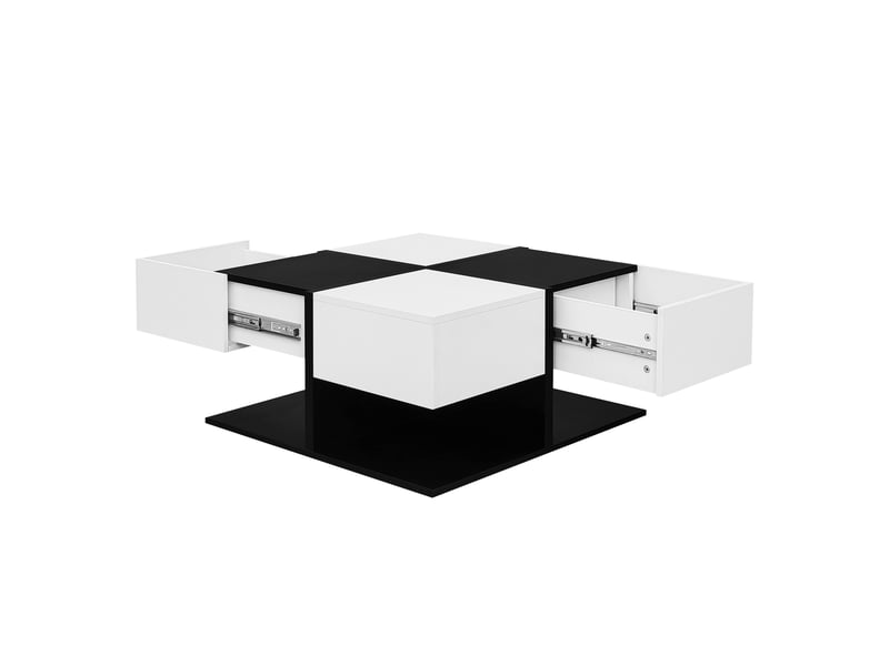  Table basse 70x70x35,5 cm avec 2 tiroirs brillante panneau de particules noir et blanc  - Conforama A