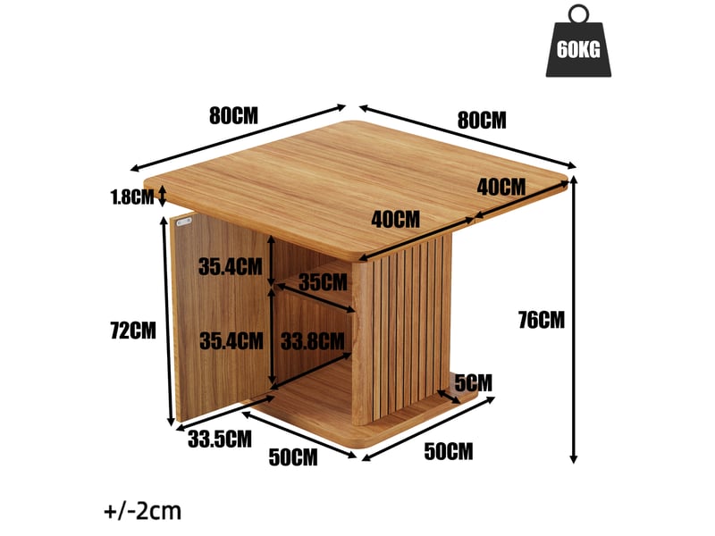 Table de salle à manger avec rangement intégré, ouverture à pression, en mdf, aspect bois foncé 80 × 80 × 76 cm - Conforama C