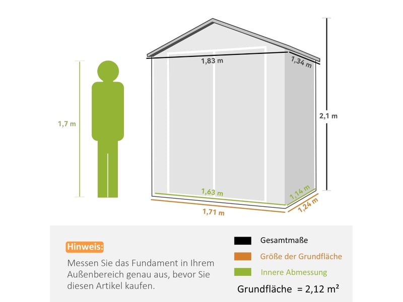  Abri de jardin métallique 183 x 134 x 210 cm gris, aluminium, double porte verrouillable avec fenêtre  - Conforama C