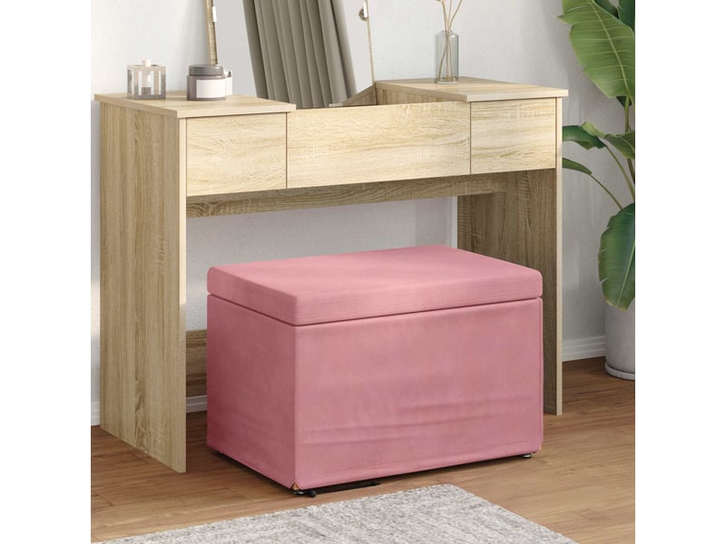 Tabouret bas, ottoman rose 61x41x40 cm velours et bois composite - Conforama B