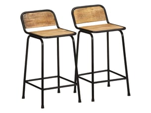 Lot de 2 tabouret de bar, chaise de bar bois massif manguier brut