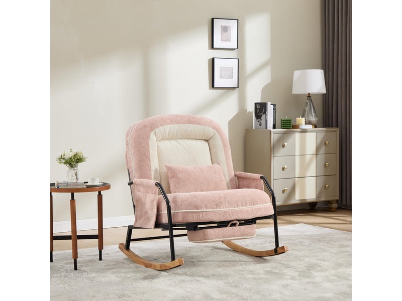 Fauteuil à bascule - 80x87x95 cm - fauteuil à basse moderne avec repose-pieds et dossier réglable - rose - Conforama B