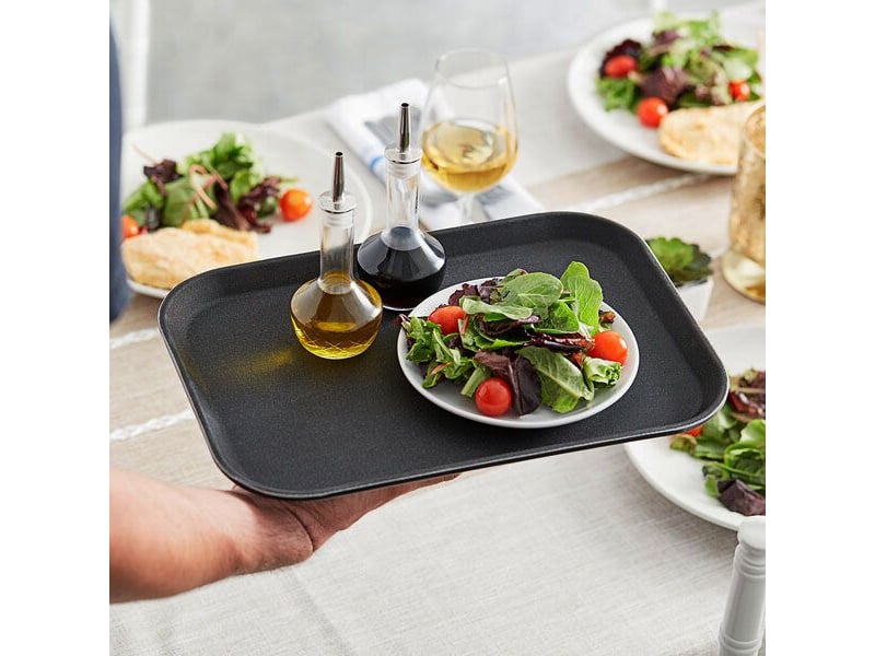 Lot de 6 plateau de service rectangulaire noir antidérapant professionnel pour repas, café et restauration-largeur 36 x longueur 46cm - Conforama C