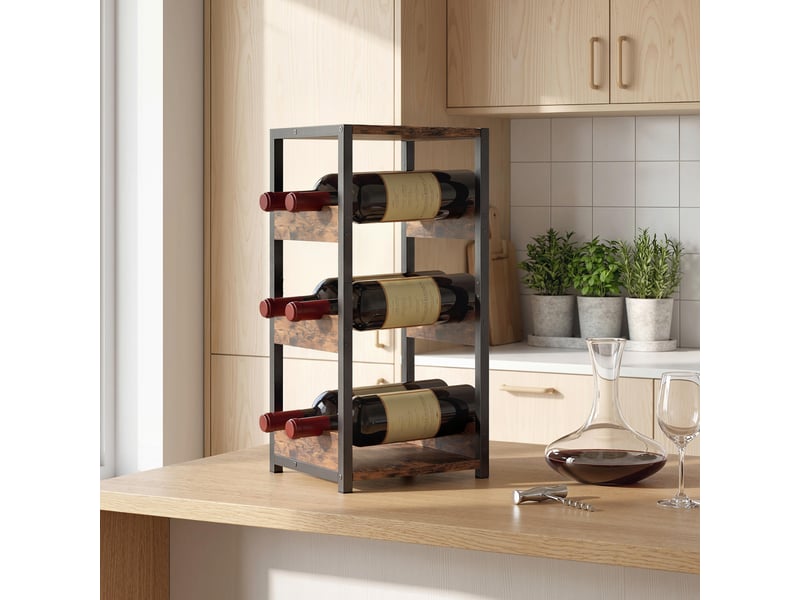  Casier à bouteilles pour 6 bouteilles, casier à vin avec étagères ondulées, brun rustique, 22 x 24 x 49,2 cm  - Conforama D