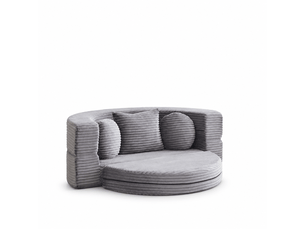 Canapé-lit 4-en-1 convertible, canapé demi-rond et lit de jour rond, 3 coussins, design compact en velours côtelé - gris
