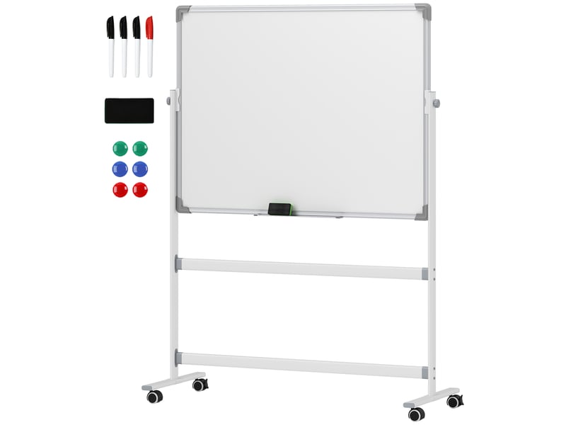  Tableau blanc magnétique mobile 120 x 90 cm sur pied pivotant blanc  - Conforama B