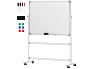 Tableau blanc magnétique mobile 120 x 90 cm sur pied pivotant blanc