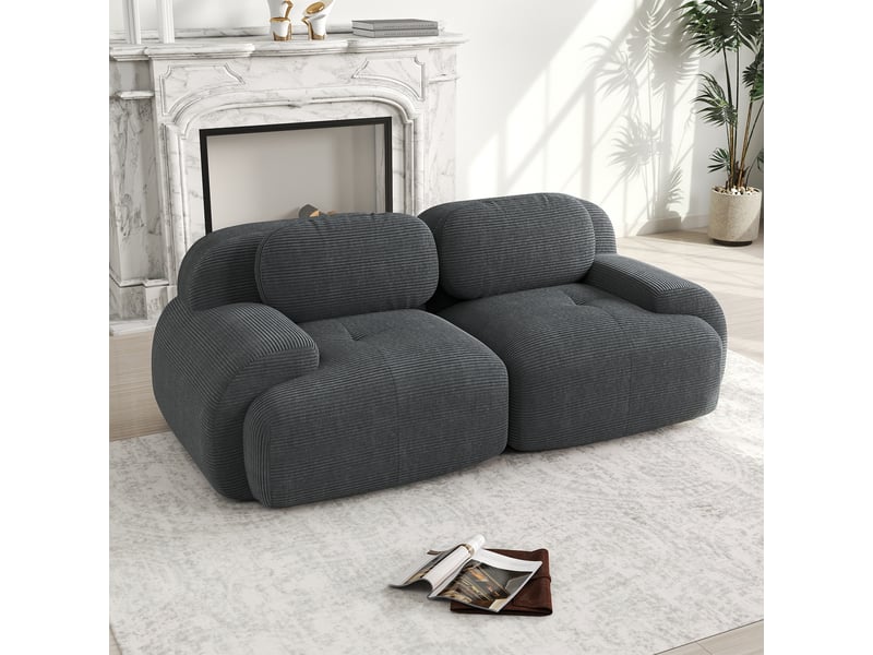  Canapé 208x103x70 cm 2 places en velours côtelé, sofa modulable sans cadre avec accoudoirs arrondis, assise moelleuse et sans montage - gris  - Conforama B