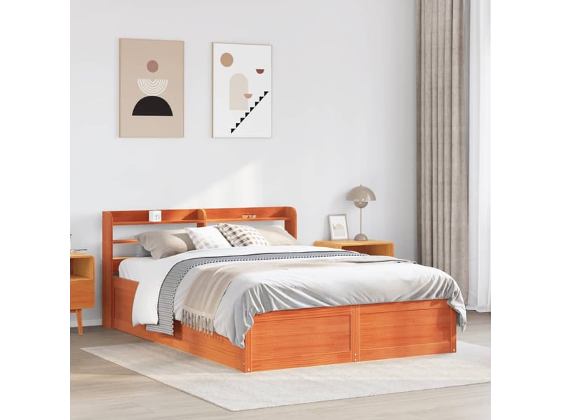  Lit double- lit adulte -  cadre de lit et tête de lit  marron 135x190 cm bois de pin  - Conforama B