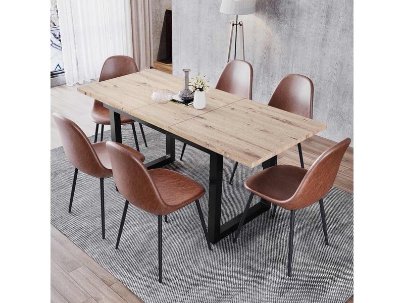  Table à manger extensible rectangulaire 140180 x 80 x 75 cm, style industriel, mdf et métal, chêne et noir  - Conforama D