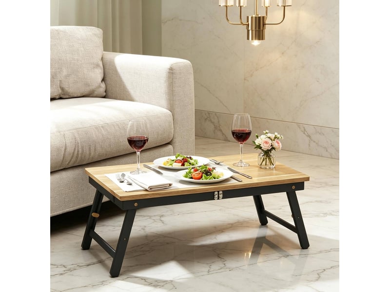 Table pour ordinateur portable pliable avec hauteur et inclinaison réglables, tiroir latéral, noir et chêne - Conforama E