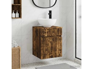 Meuble de lavabo mural, rangement salle de bain chêne fumé 39x41x64.5 cm