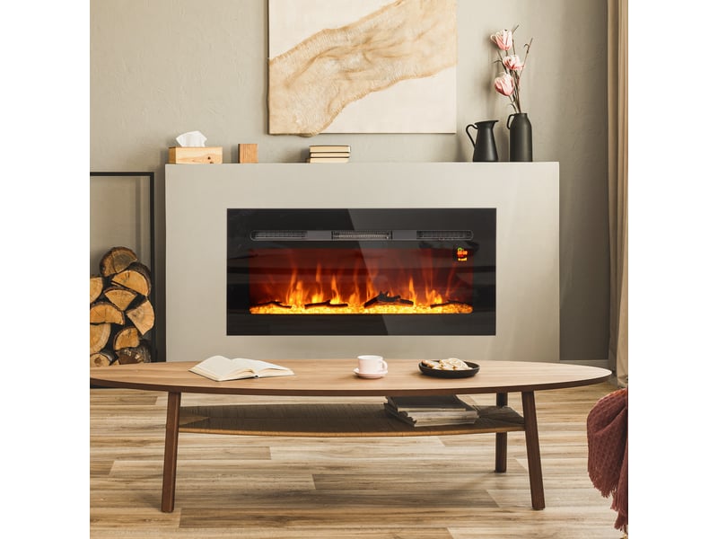  Cheminée électrique murale noire 1800 w avec télécommande  - Conforama D