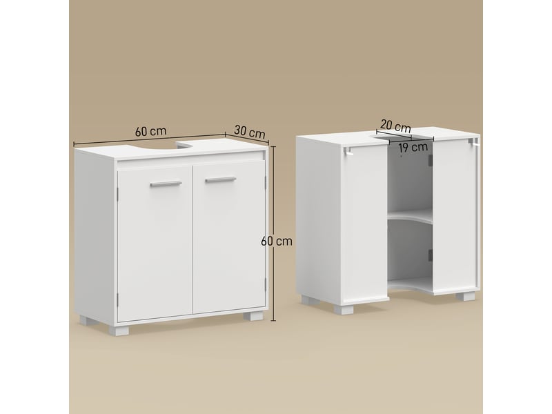 Meuble sous lavabo blanc 60 cm, 2 portes, étagère réglable, 60 x 30 x 60 cm  - Conforama W
