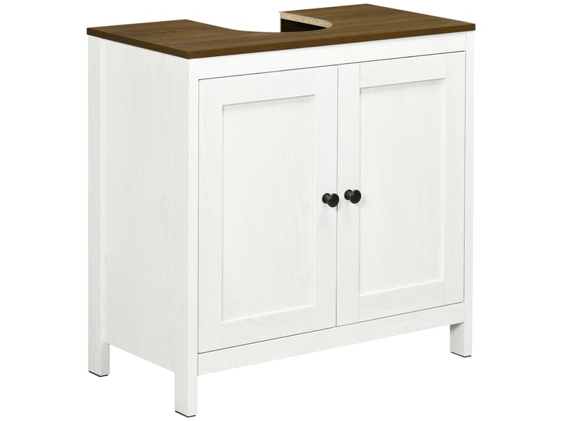  Meuble sous lavabo blanc et noyer, découpe en u, 60 x 30 x 60 cm  - Conforama A