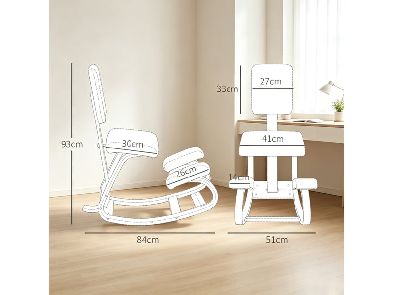 Chaise de bureau à genoux ergonomique 51x84x93 cm – bleu foncé – dossier avec mécanisme à bascule - Conforama C