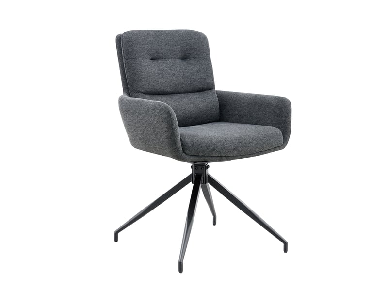  Ensemble table à manger ronde en verre trempé avec 4 chaises pivotantes 360° en tissu gris foncé et métal noir  - Conforama A