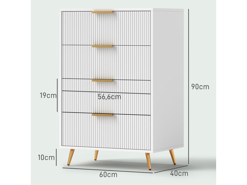  Commode moderne pour chambre à coucher, 4 tiroirs, stable, façades ondulées, 60 x 40 x 90 cm, blanche  - Conforama E