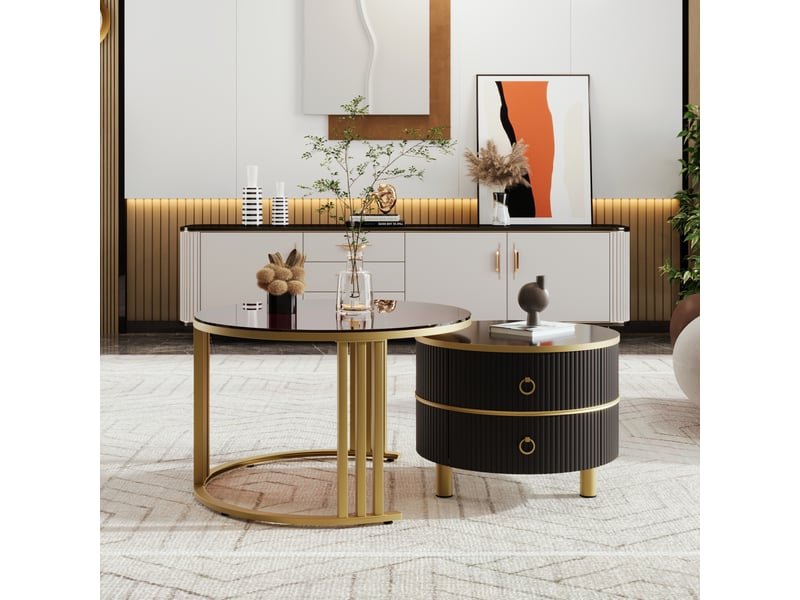 Table basse, 70x70x45 cm, brun, 2-en-1, 2 tiroirs, style luxueux, design moderne et fonctionnel pour salon - Conforama B