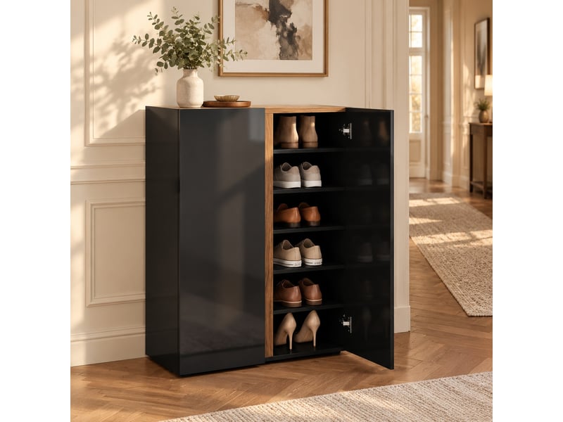  Meuble à chaussures 6 niveaux – portes sans poignées à fermeture douce – noir brillant, 70 x 33,5 x 95 cm  - Conforama C