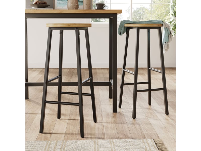  Chaise assise aspect bois charge jusqu’à 150 kg par tabouret deux repose-pieds pieds réglables cadre métal noir  - Conforama B