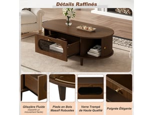 Table basse capsule coloris bois foncé - 50 cmx100 cm