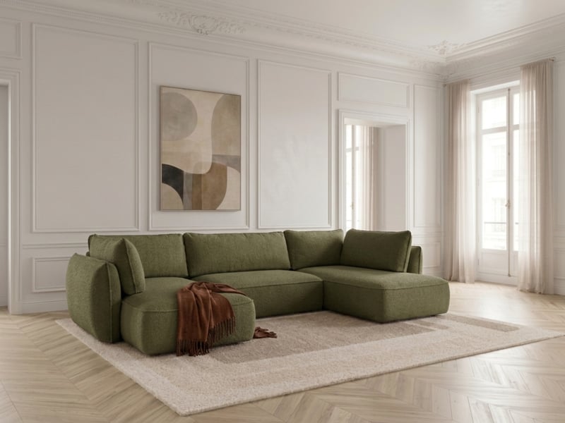 Bobochic canapé d'angle panoramique convertible esmee tissu chenille vert angle gauche ESMEE - Conforama B