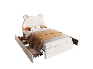 Lit avec rangement 90x200 cm <strong>REDOM</strong>  <strong></strong> coloris beige